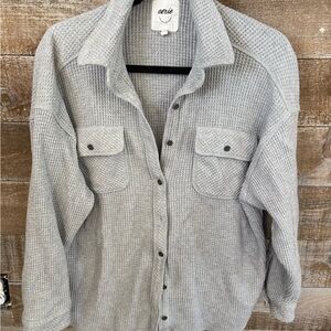 aerie Light Gray Waffle Knit Button-Up Shacket